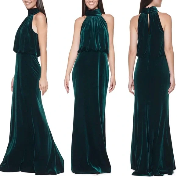 green emerald velvet dress Miss Circle Women Zenaida Emerald Green Cutout High Slit Velvet Gown main image 0